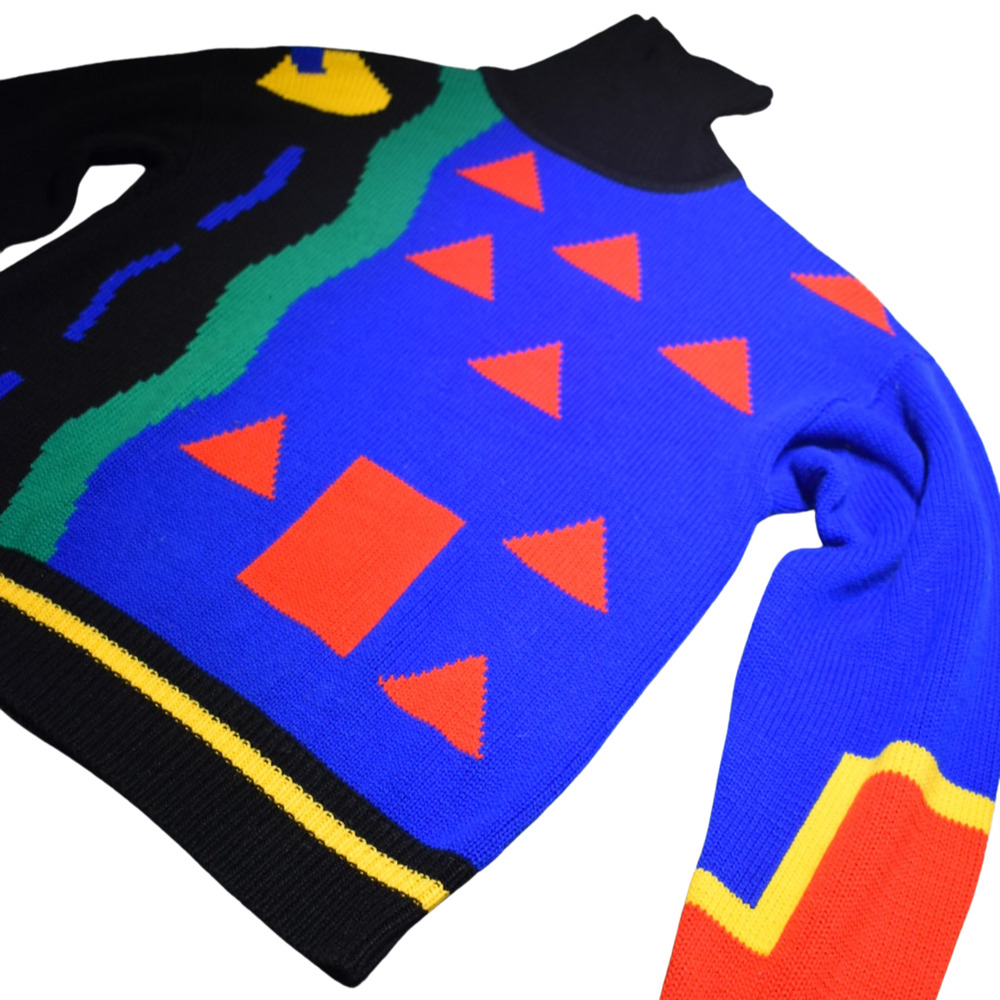 Vintage 80s Colorful Geometric Turtle Acrylic Neck Sweater Size Small - Picture 2 of 8